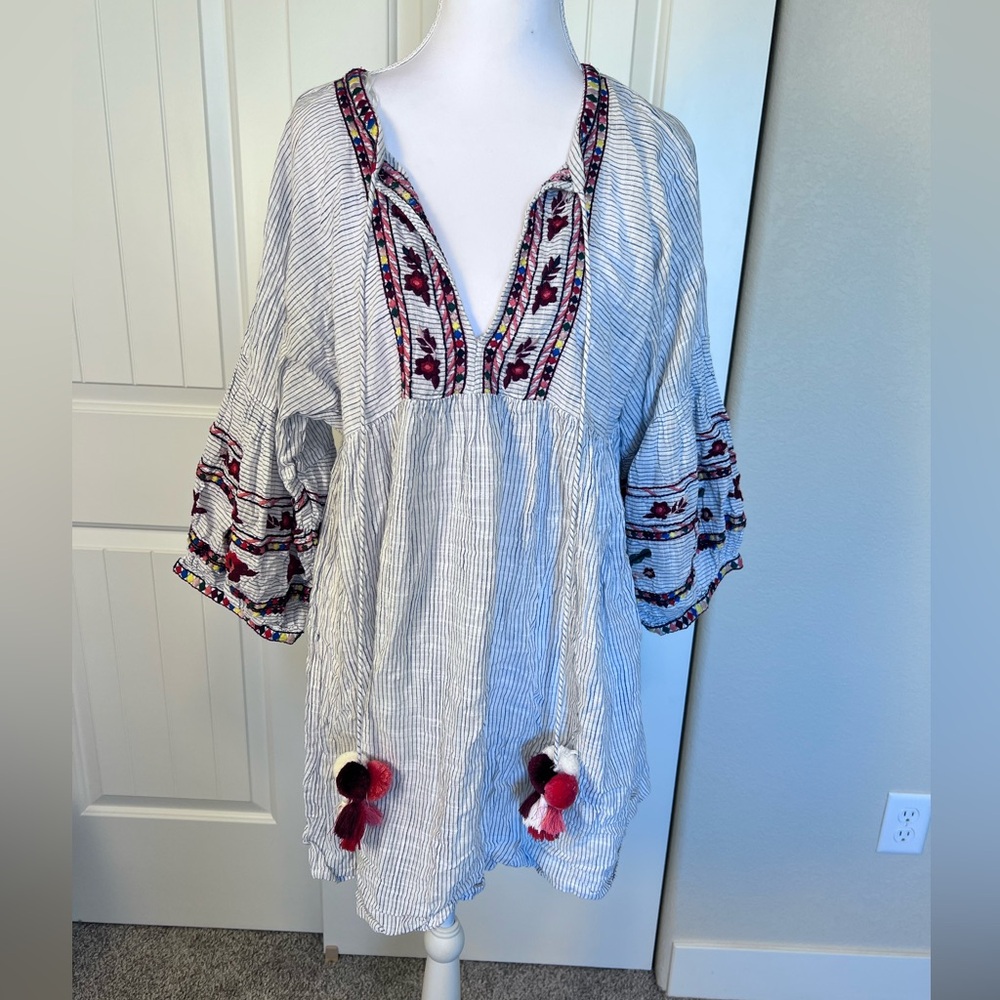 Zara TRF Medium Embroidered Pom Pom
Tassel Tunic Top Blouse Mini Dress
Bohemian